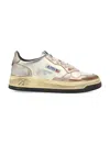 Autry 'super Vintage' White And Metallic Low Top Sneakers With Logo Detail In Metallic Rose
