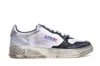 Autry Black And White 'medalist' Low Top Sneakers Distressed Effect In Cow Leather In Silver