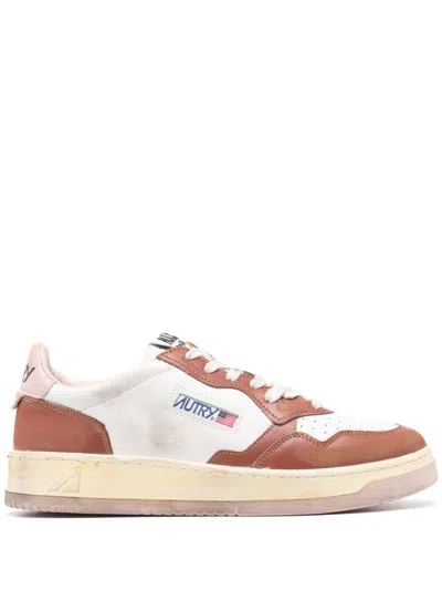 Autry White & Brown Super Vintage Sneakers In Leat/crack Wht/brn/p