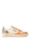 Autry Vintage-inspired Low-top Sneakers With Brushed Leather Finish In Orange
