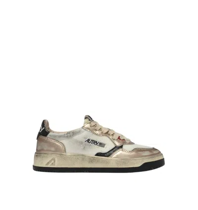 Autry Supvint Low Mesh Suede Wht Gold Sneaker In Gray