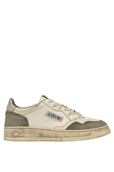 Autry Supvint Lowleat Suede Lizard Silv Sneaker In Neutral