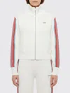 Autry High Collar Viscose Knit Sweatshirt Striped Sleeves In White