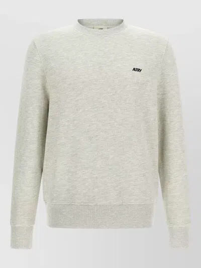 Autry Sweatshirt Crew Neck Logo Embroidery Ribbed Cuffs Hem In White