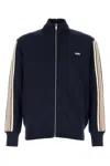 Autry High-collar Blue Jacket With Vertical Stripes And Ribbed Cuffs In Black