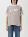 Autry Crew Neck Logo-print T-shirt With Stripe Trim In Mud