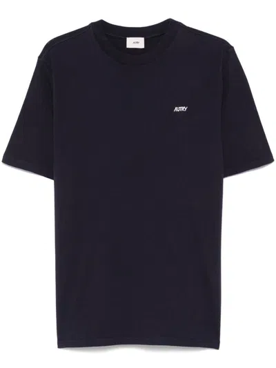 AUTRY AUTRY BLUE COTTON T-SHIRT WITH WHITE LOGO PRINT