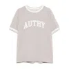 Autry Crew Neck Logo-print T-shirt With Stripe Trim In Grey