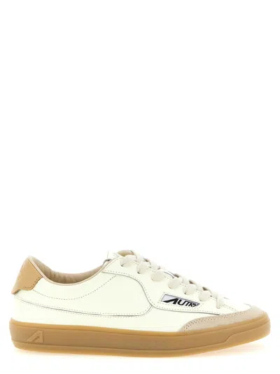 Autry Tan Lace Up Sneakers In White