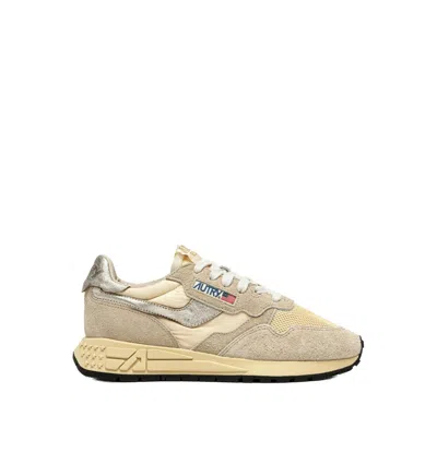 Autry Textured Beige Sneakers With Metal Accents In Neutral