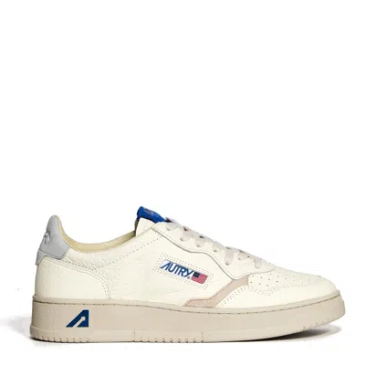 Autry Textured Leather Low-top Sneakers With Embroidered Label In Neutrals