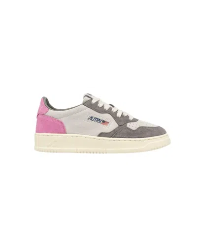 Autry Tricolor Suede Medalist Low Sneakers With Padded Collar In White
