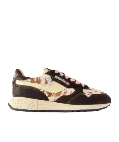Autry Reelwind Low Leather-trimmed Printed Calf Hair Sneakers In Brown