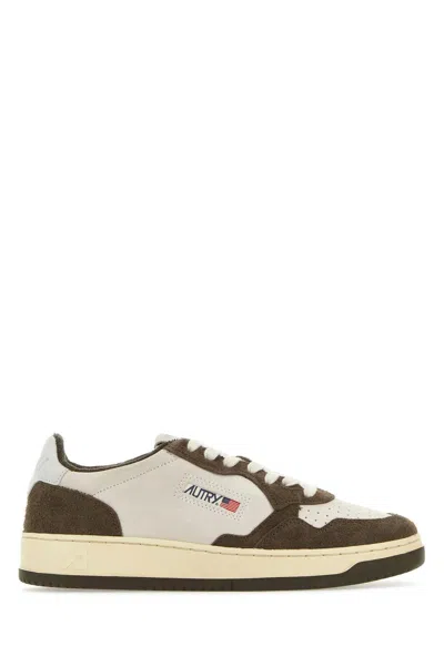 Autry Two-tone Leather And Suede Medalist Mid Trainers In Beige