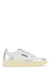 Autry Medalist Low Two-tone Sneakers In White And Metallic Silver Leather In Multi