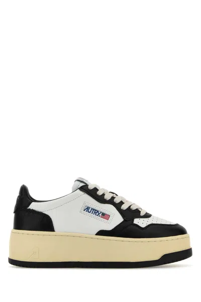 Autry Two-tone Leather Platform Low Wom Sneakers In Whiteblack