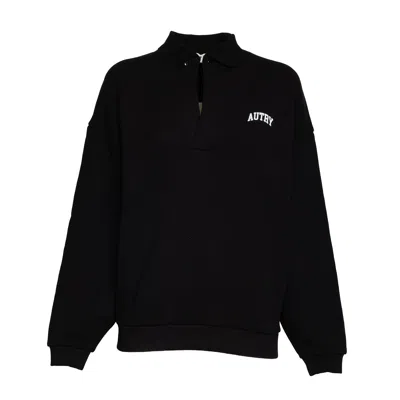 Autry Unisex Ribbed Trim Over Hoodie In Black