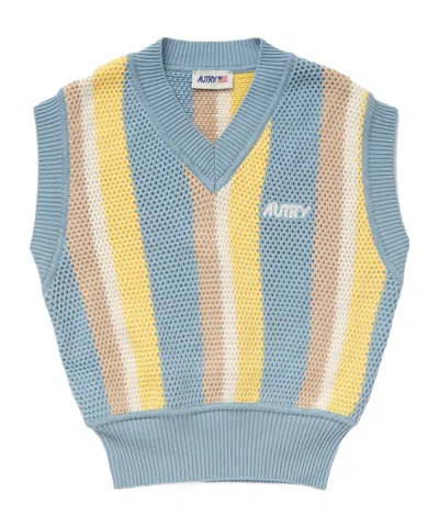Autry V-neck Knitted Vest In Blue