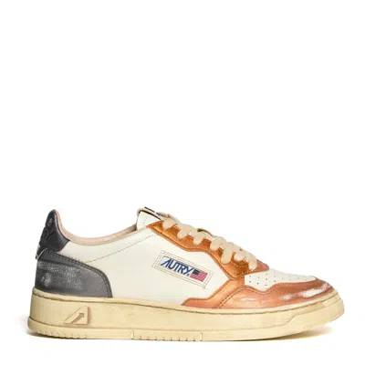 Autry Vintage-inspired Low-top Sneakers With Brushed Leather Finish In Orange
