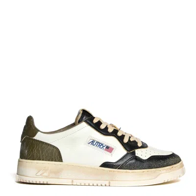 Autry Vintage Leather Low-top Sneakers With Artisanal Detailing In Multi
