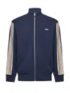Autry High-collar Blue Jacket With Vertical Stripes And Ribbed Cuffs In Blue