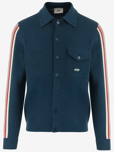 Autry Viscose Blend Jacket With Logo In Blue