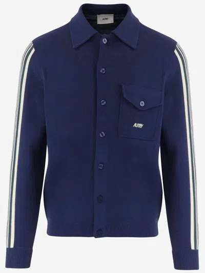 Autry Viscose Blend Jacket With Logo In Blue