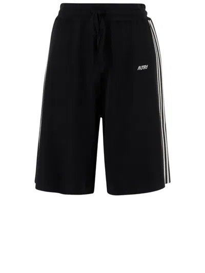 Autry Viscose Blend Logo Short Pants In Black