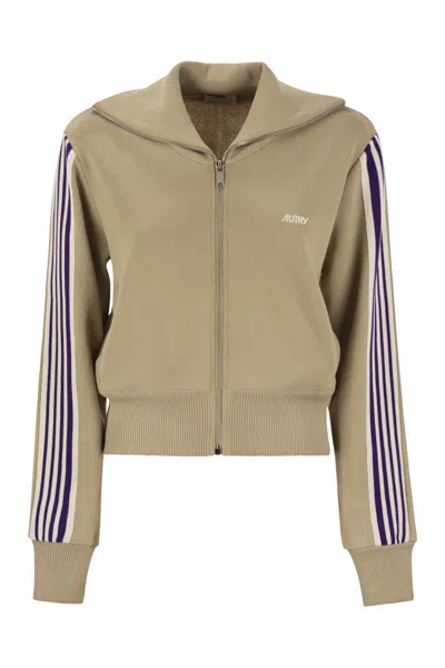 Autry Knitted Tennis-style Zip Sweatshirt In Brown