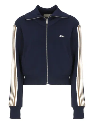 Autry Viscose Sweatshirt With Front Zip In Black