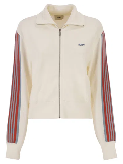 Autry Viscose Sweatshirt With Zip And Side Stripes In Multi