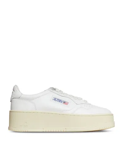 Autry Medalist Platform Leather Sneakers In White