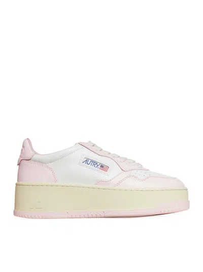 Autry Medalist Platform Leather Trainers In White,pink