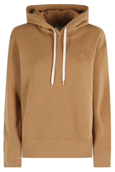 Autry Walnut Cotton Hoodie With Adjustable Hood In Brown