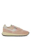 Autry Reelwind Low Nylon And Leather Craquele Pepper And White Sneakers In Pink