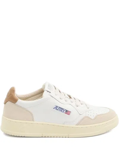Autry White And Caramel 'medalist Low' Sneakers In Leather With Suede Inserts