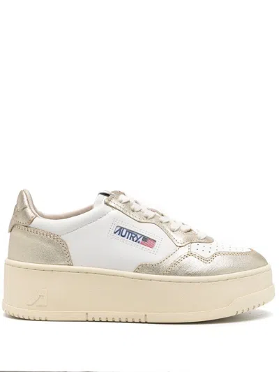 AUTRY WHITE AND GOLD MEDALIST PLATFORM LOW SNEAKERS