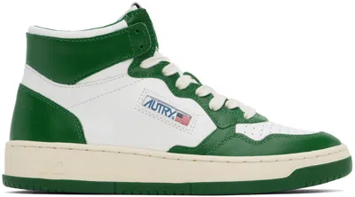 Autry White & Green Medalist Mid Bicolor Sneakers In Leat/leat Wht/green