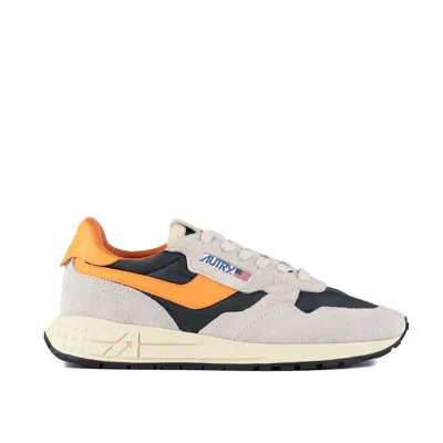 Autry White And Orange Suede And Nylon Reelwind Low Sneakers In Hair/ Nylon White