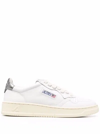 Autry White And Silver Leather Sneakers  Woman In Bianco/argento