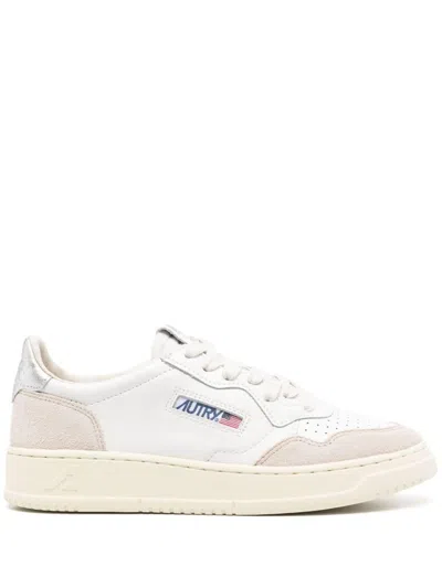 Autry White And Silver 'medalist Low' Sneakers In Leather With Suede Inserts