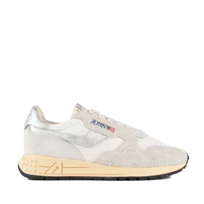 AUTRY AUTRY WHITE AND SILVER SUEDE AND NYLON REELWIND LOW SNEAKERS