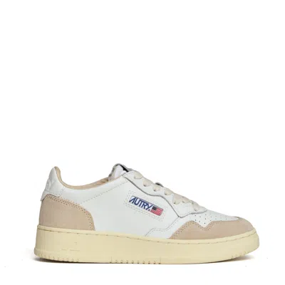 Autry White Beige Medalist Low Suede Sneakers In Brown