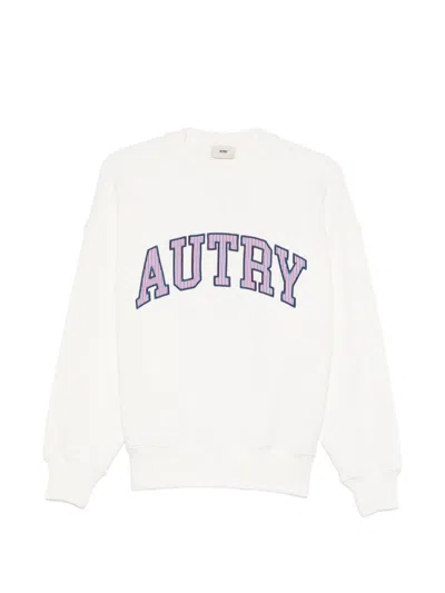 Autry White Cotton Logo Crew Neck Sweater In Metallic