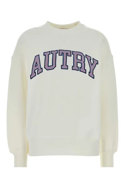 Autry Striped Logo College Sweatshirt In White
