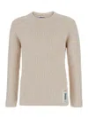 Autry Beige Crewneck Sweater With Logo Patch In Beige