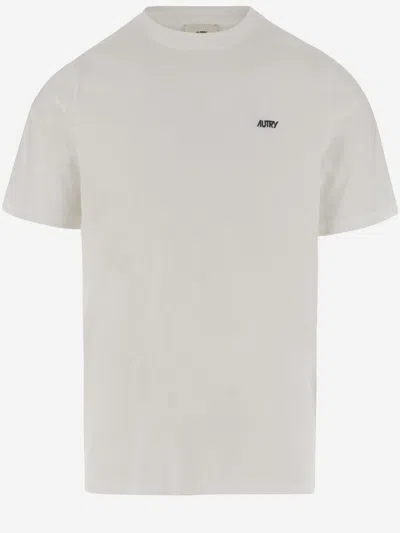 Autry White Crewneck Embroidered Logo T-shirt In Yellow