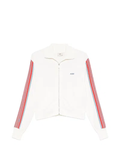 Autry White Front Zip Striped Sweater