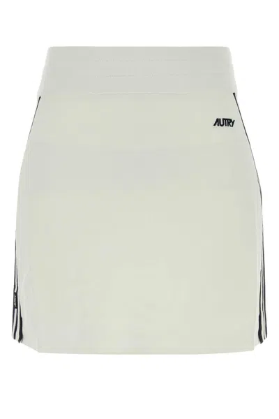 Autry Knit Mini Skirt Elastic Waistband Side Stripes In White