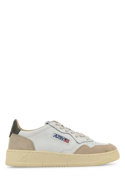 Autry Medalist Low Marshmallow And Burgundy Leather Sneakers In Neutral